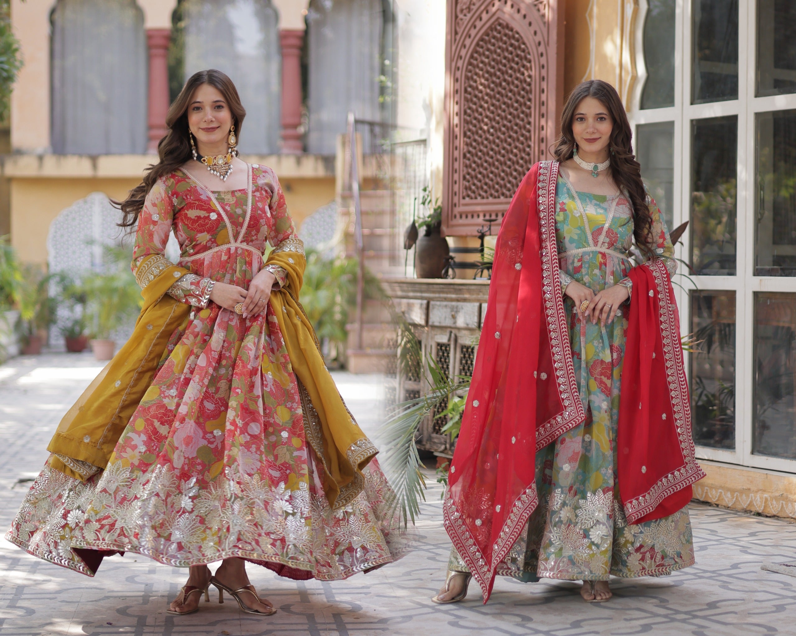 Premium Readymade Alia Cut Gown With Dupatta Set