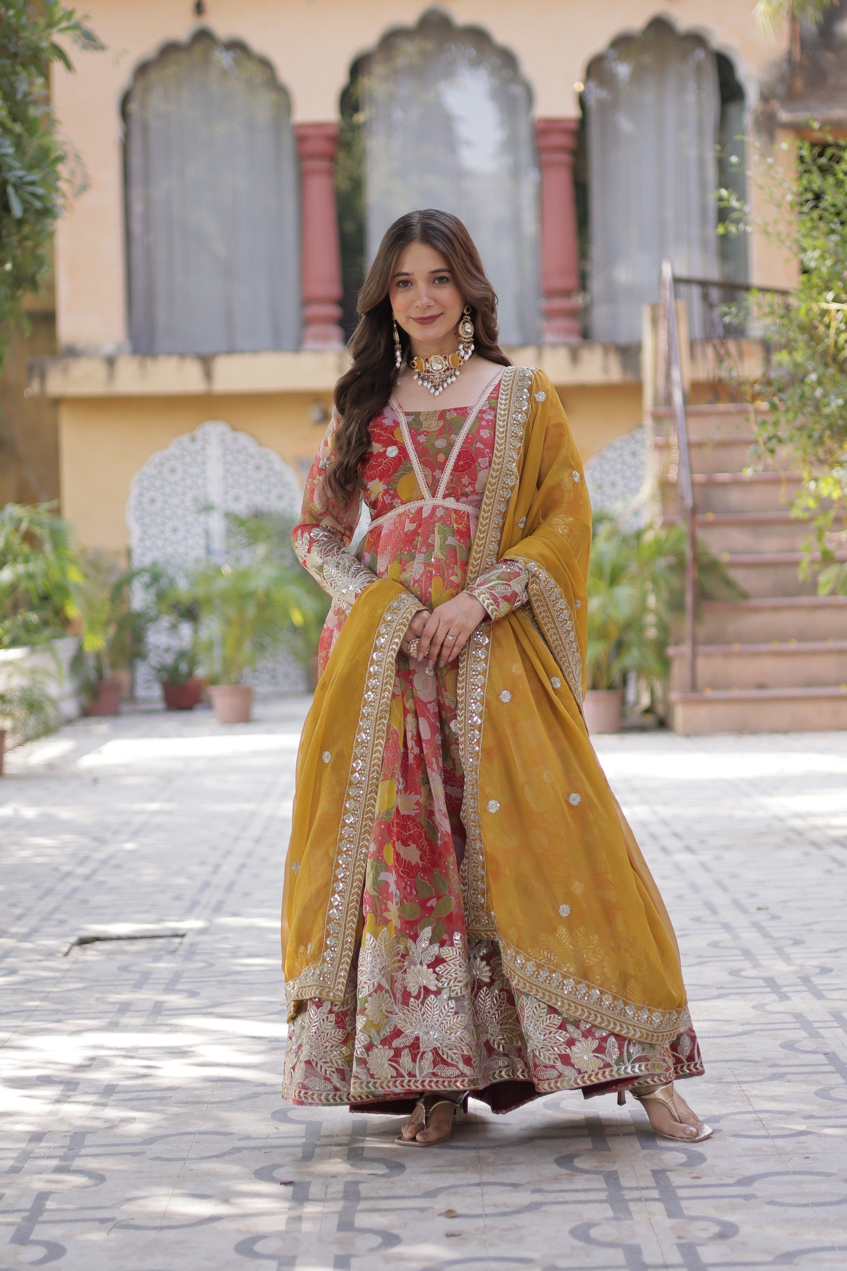 Premium Readymade Alia Cut Gown With Dupatta Set