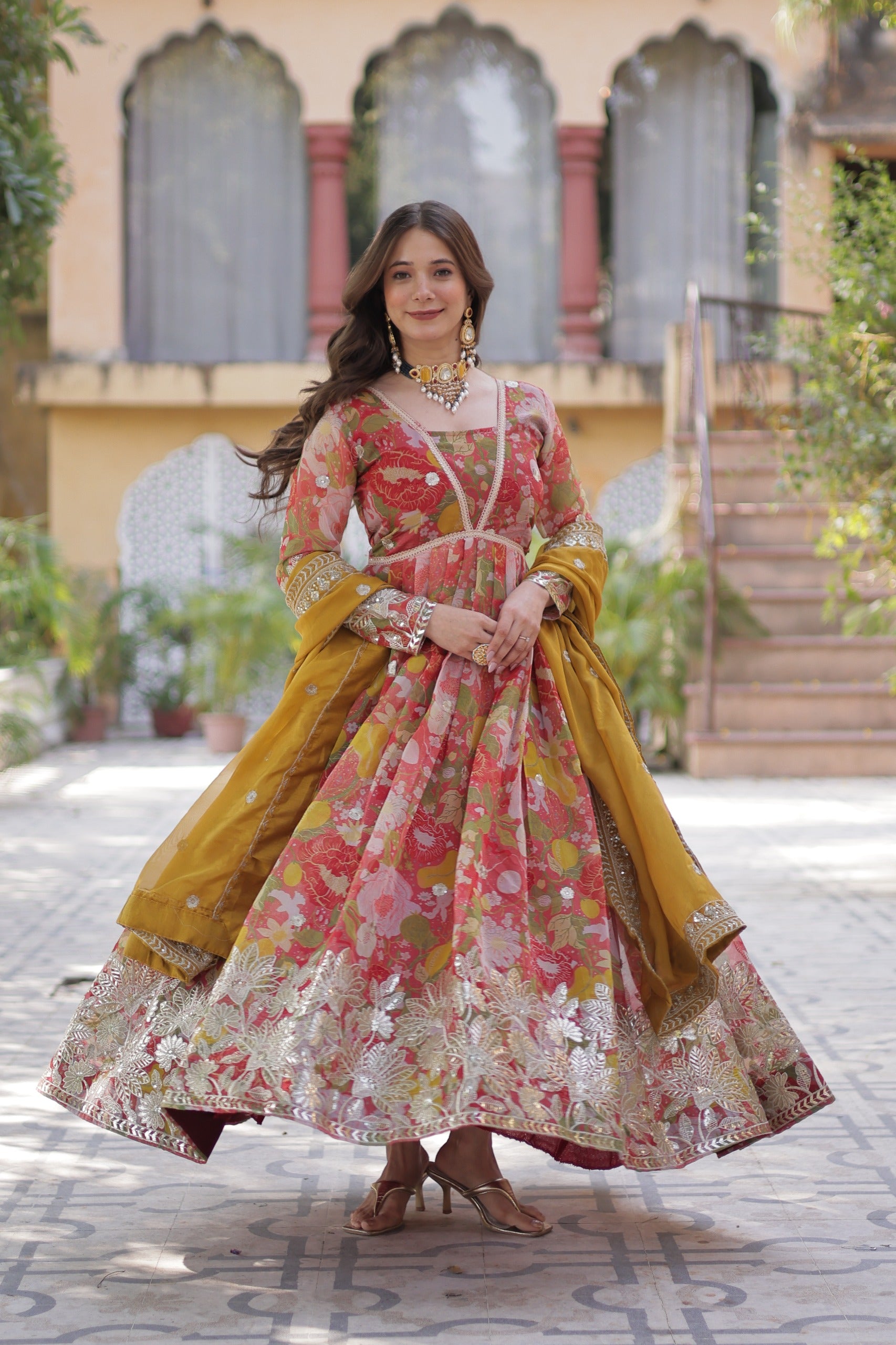 Premium Readymade Alia Cut Gown With Dupatta Set