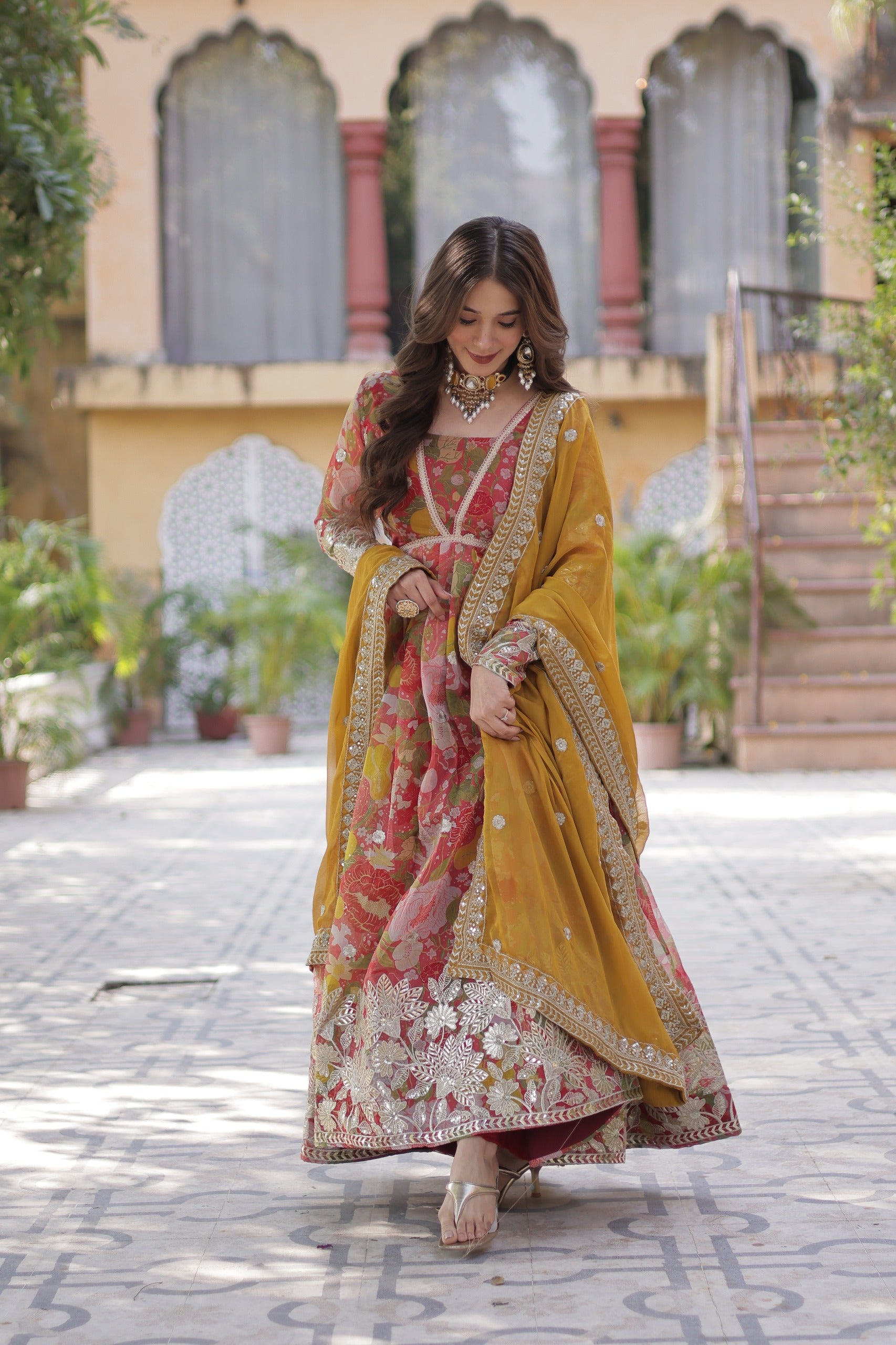 Premium Readymade Alia Cut Gown With Dupatta Set