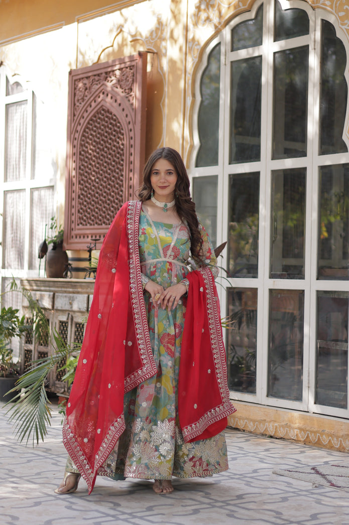 Premium Readymade Alia Cut Gown With Dupatta Set