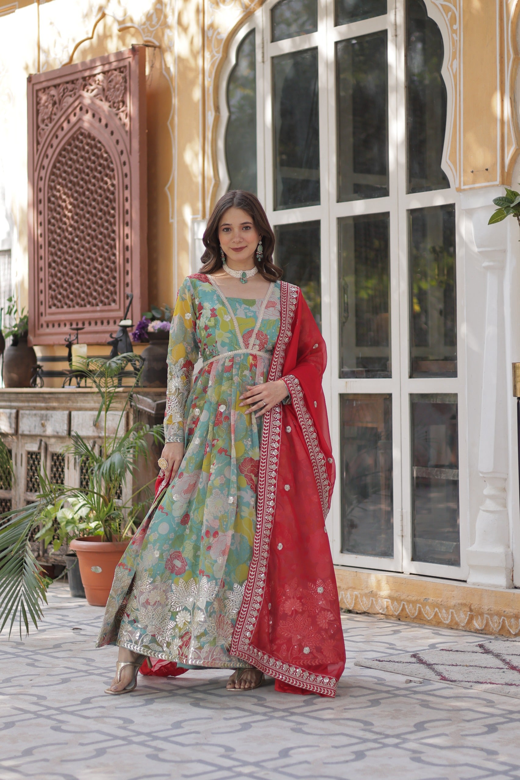 Premium Readymade Alia Cut Gown With Dupatta Set