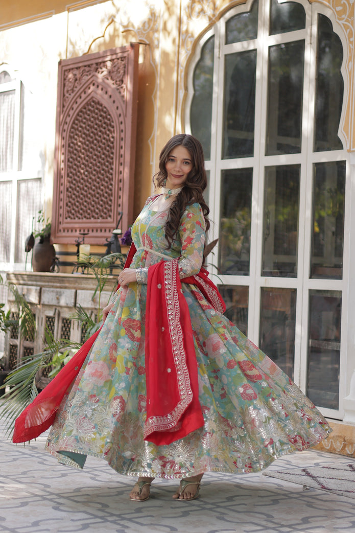 Premium Readymade Alia Cut Gown With Dupatta Set