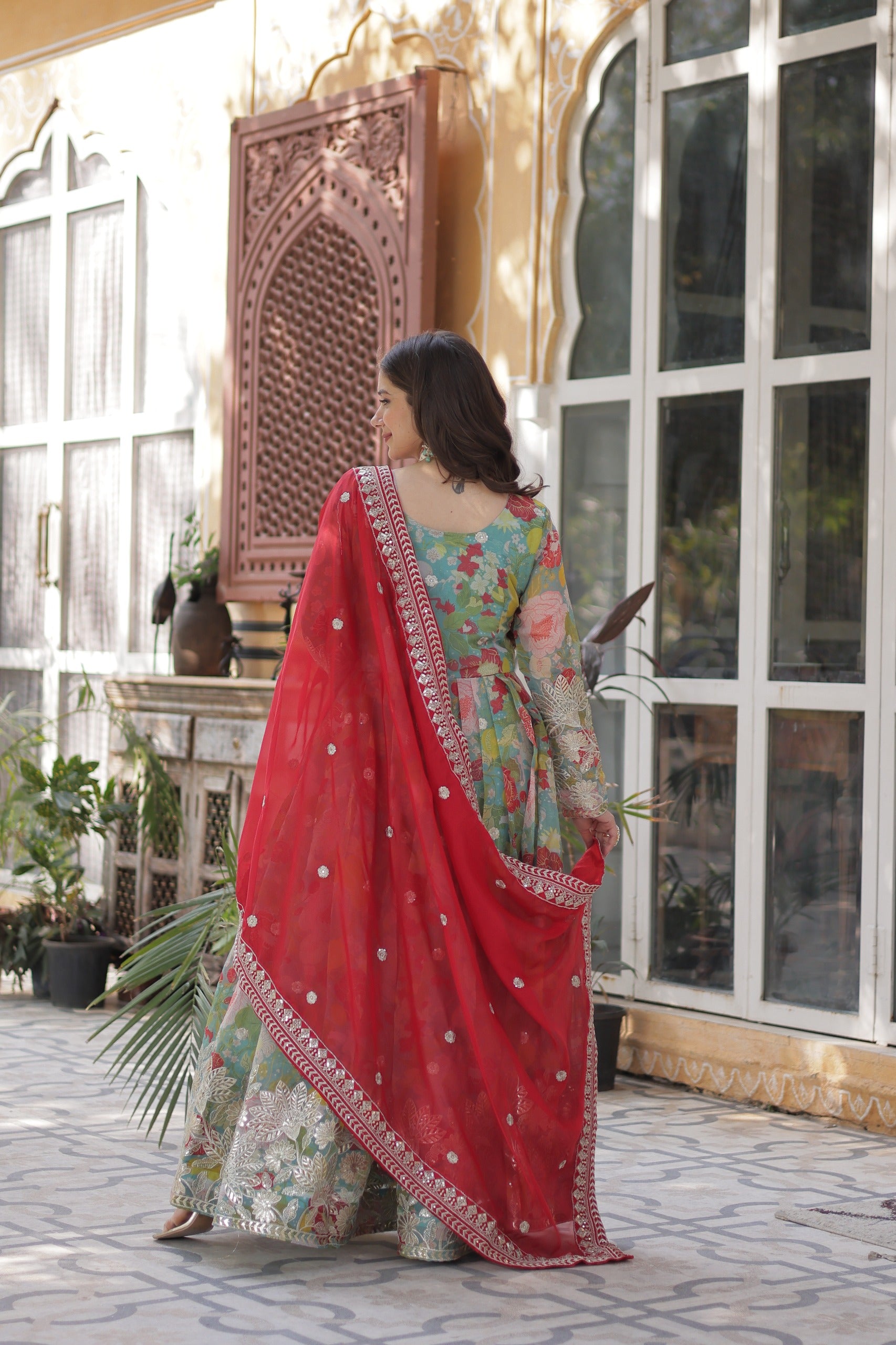 Premium Readymade Alia Cut Gown With Dupatta Set