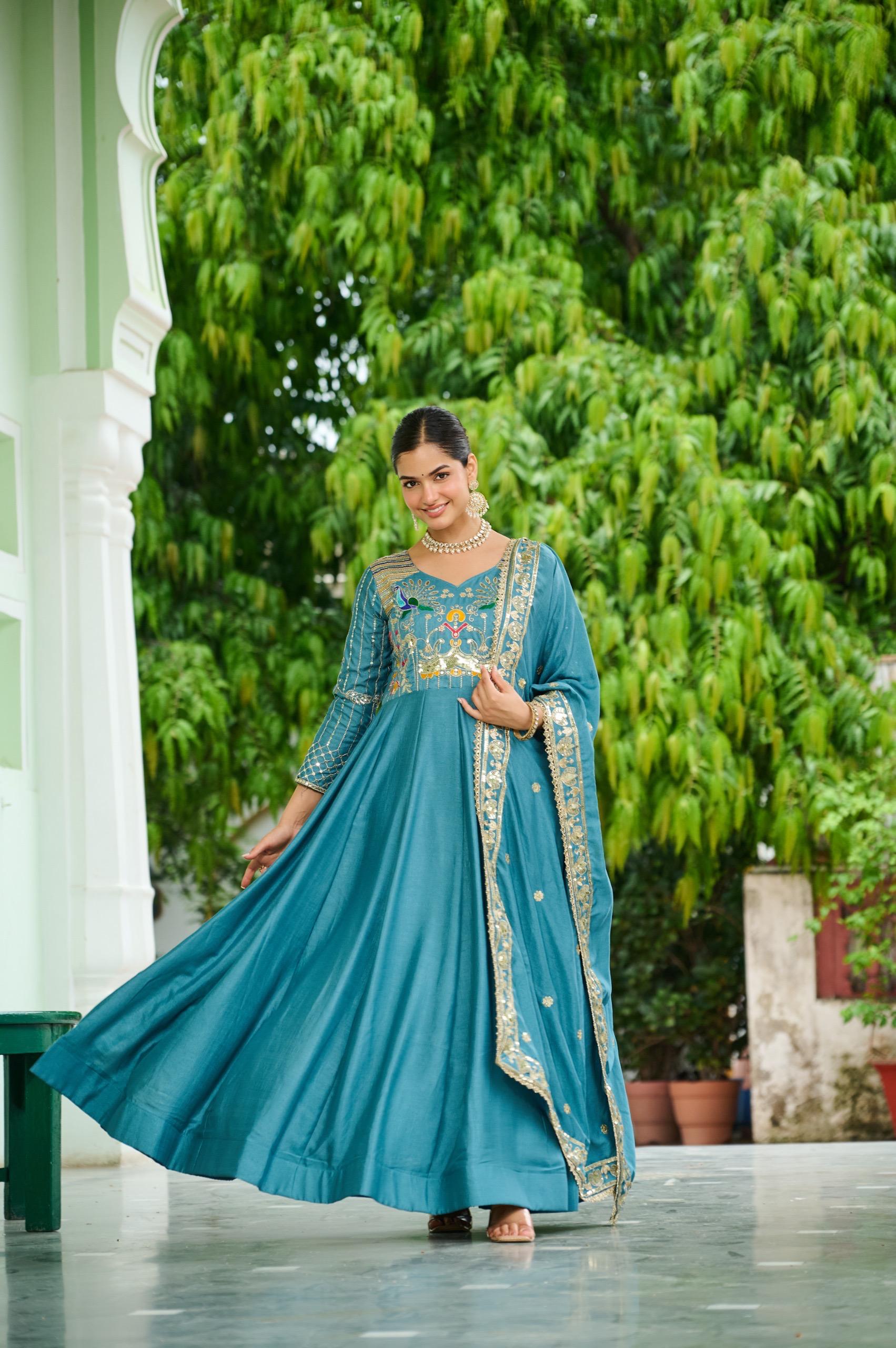 Premium Readymade Alia Cut Gown With Dupatta Set