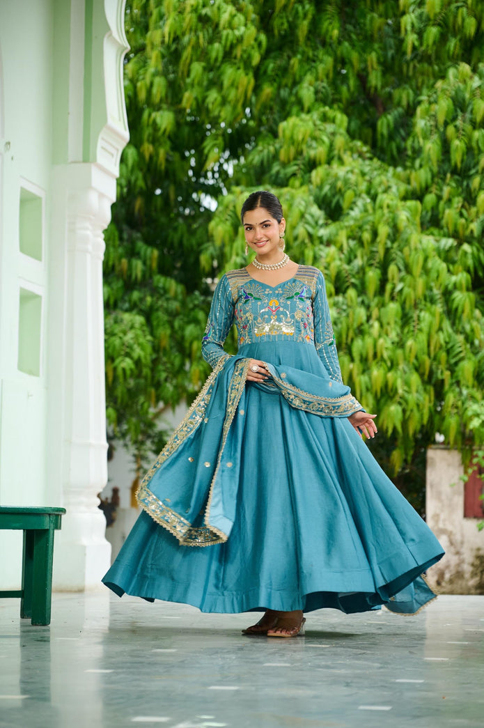 Premium Readymade Alia Cut Gown With Dupatta Set