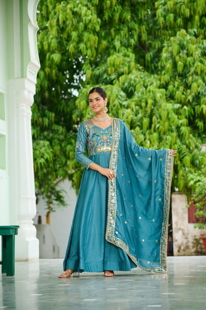 Premium Readymade Alia Cut Gown With Dupatta Set