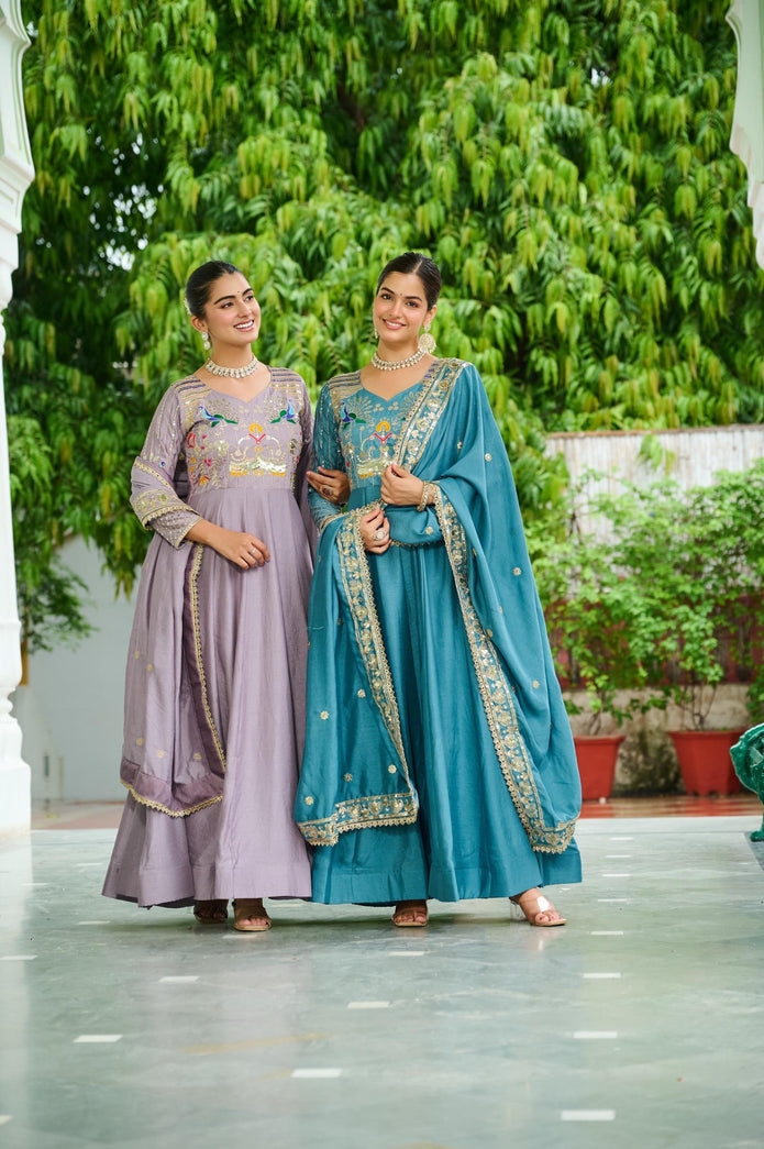 Premium Readymade Alia Cut Gown With Dupatta Set