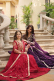 Red Faux Blooming Gown With Sequins-Multi Embroidered