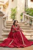Red Faux Blooming Gown With Sequins-Multi Embroidered