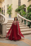 Red Faux Blooming Gown With Sequins-Multi Embroidered