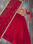 Red Faux Blooming Gown With Sequins-Multi Embroidered