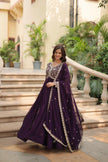 Wine Faux Blooming Gown With Sequins-Multi Embroidered (Copy)