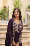 Wine Faux Blooming Gown With Sequins-Multi Embroidered (Copy)