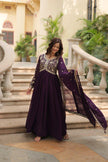 Wine Faux Blooming Gown With Sequins-Multi Embroidered (Copy)
