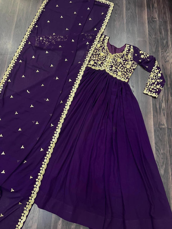 Wine Faux Blooming Gown With Sequins-Multi Embroidered (Copy)