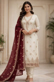Ivory Embroidered Kurta Set with Royal Purple Dupatta