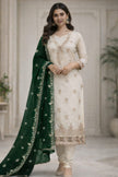 Ivory Embroidered Kurta Set with Royal Purple Dupatta
