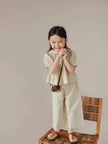 Girls Soft Pastel Two-Piece Outfit Set – Puff Sleeve Top & Wide-Leg Pants