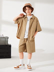 Smart Casual Kids Tan Utility Shirt And Shorts Two Piece Set