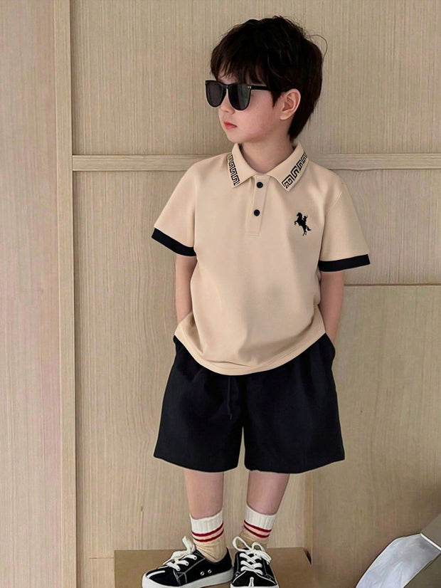 Classic Boys Beige Polo And Black Shorts For Sharp Style