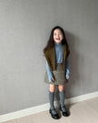 Girls Modern Knit Vest Outfit – Long Sleeve Top, Textured Skirt & Layered Look