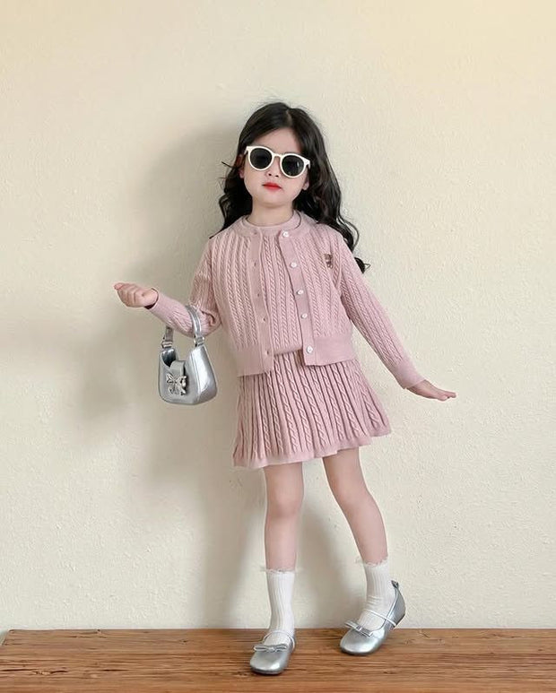Classic Red Girls Winter Knit Set For Cozy Holiday Style