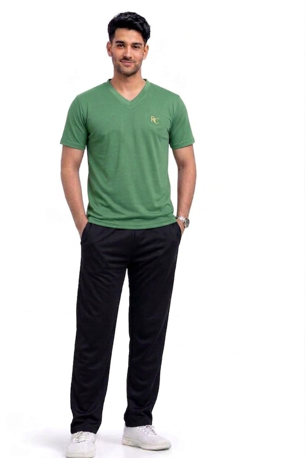 Premium Men Casual Green V Neck Tee For Everyday Minimalist Style