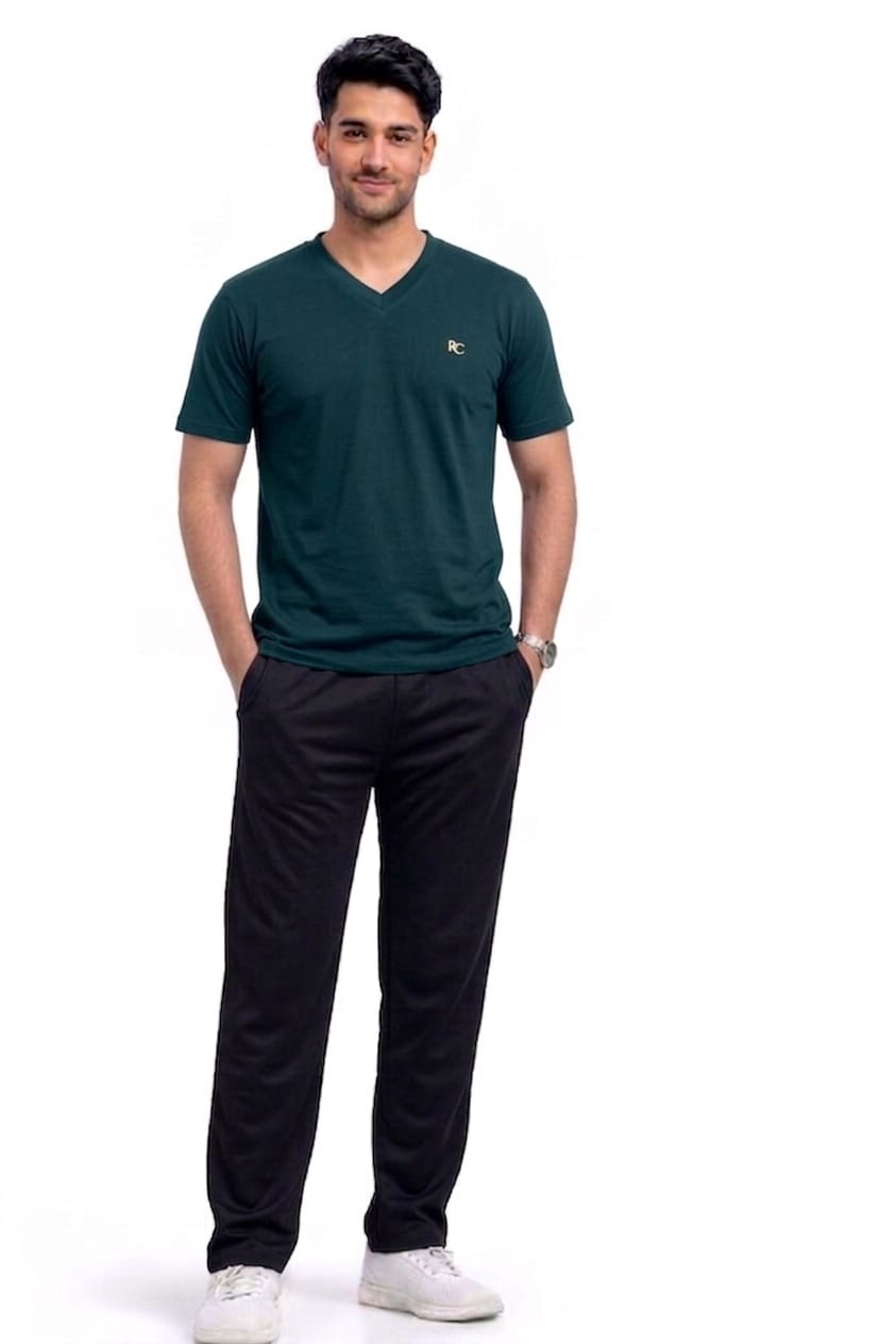Premium Men Casual Dark Green V Neck Tee For Everyday Minimalist Style
