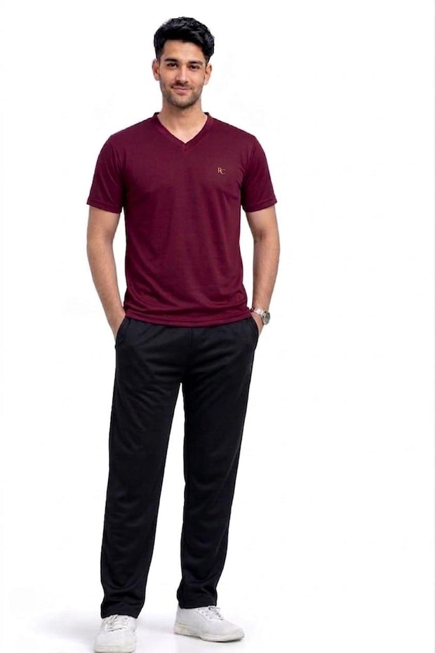 Premium Men Casual Maroon V Neck Tee For Everyday Minimalist Style