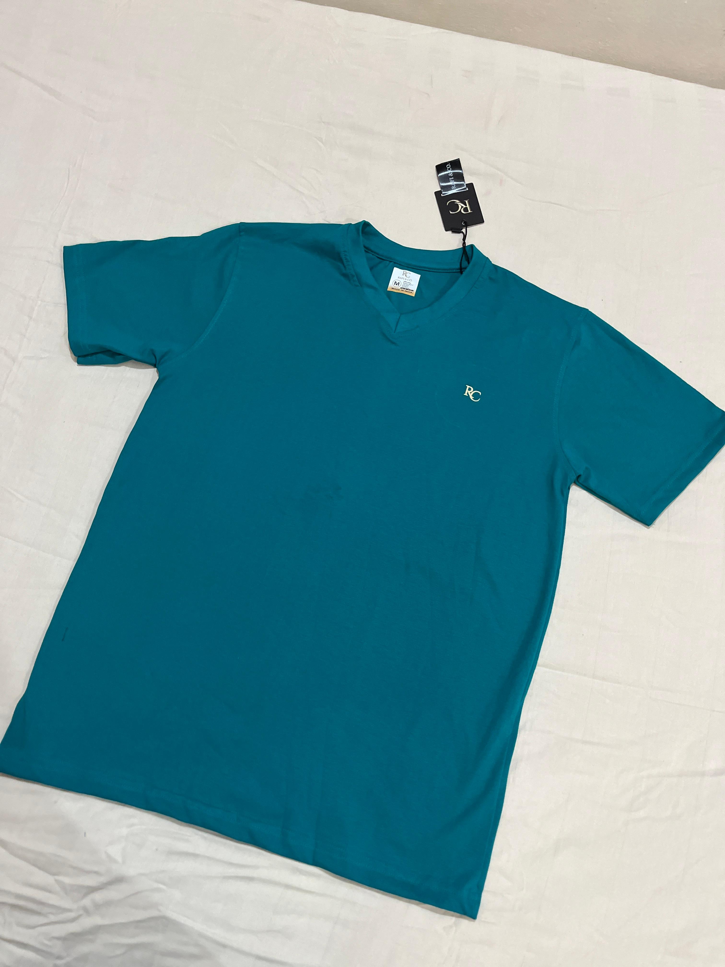 Premium Men Casual Cyan Blue V Neck Tee For Everyday Minimalist Style