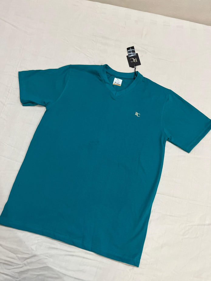 Premium Men Casual Cyan Blue V Neck Tee For Everyday Minimalist Style