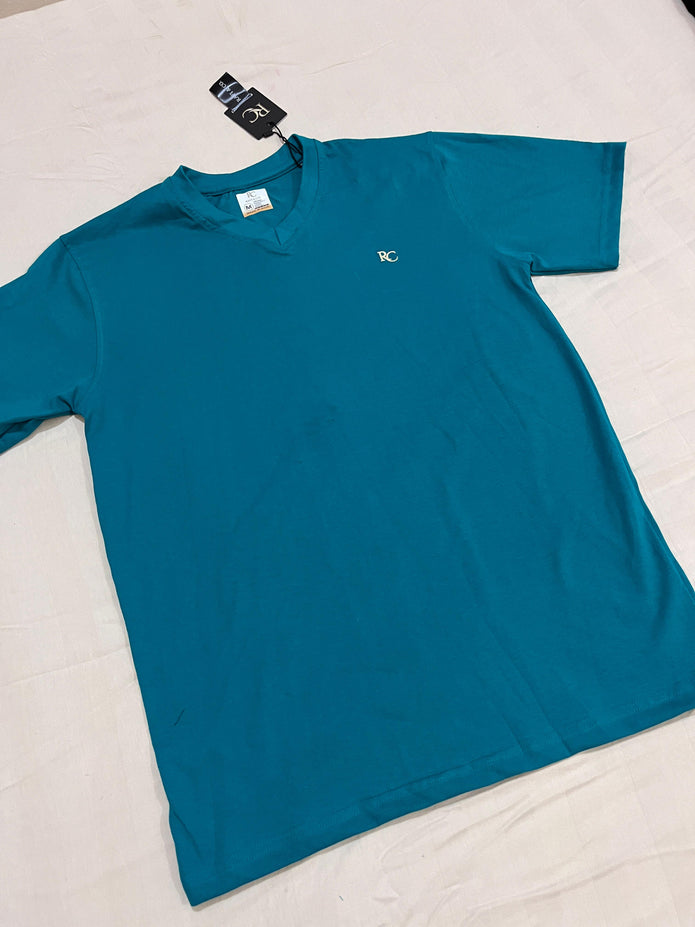 Premium Men Casual Cyan Blue V Neck Tee For Everyday Minimalist Style