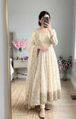 Elegant Cream Embroidered Anarkali Set With Sequin Detailed Dupatta
