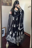 Black Floral Embroidered Anarkali Set With Sheer Tassel Dupatta