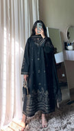 Elegant Black Embroidered Kurti Set With Matching Wide Leg Trousers