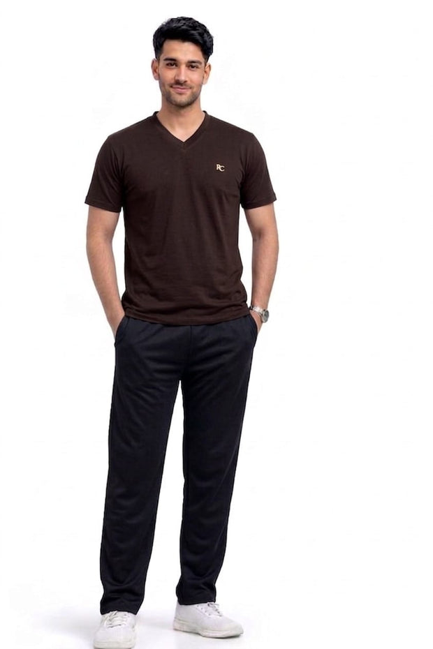 Premium Men Casual Brown V Neck Tee For Everyday Minimalist Style
