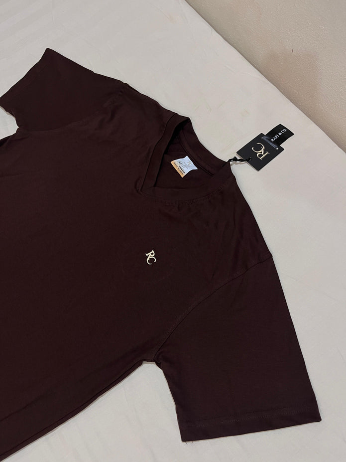 Premium Men Casual Brown V Neck Tee For Everyday Minimalist Style