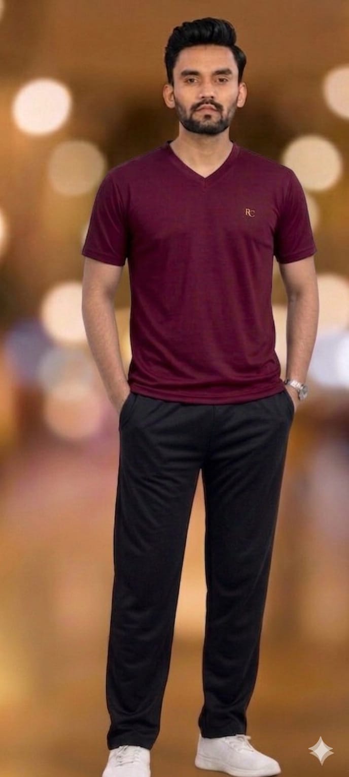 Premium Men Casual Maroon V Neck Tee For Everyday Minimalist Style