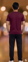 Premium Men Casual Maroon V Neck Tee For Everyday Minimalist Style