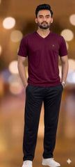 Premium Men Casual Maroon V Neck Tee For Everyday Minimalist Style